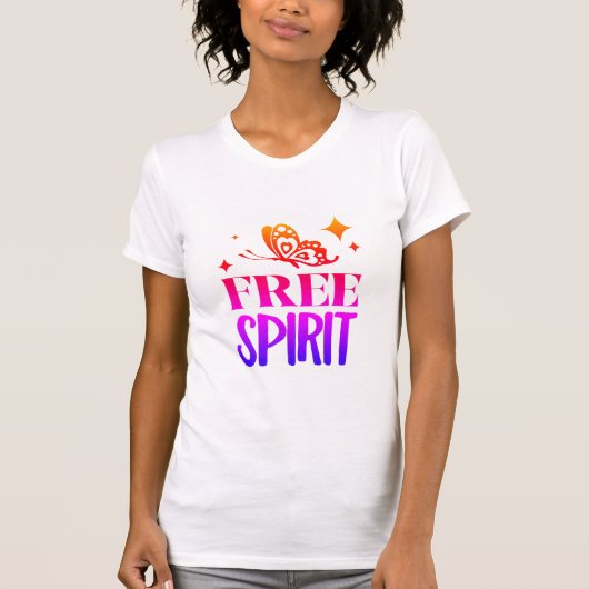 T-shirt "Free Spirit" multicolore avec papillons (Devant)
