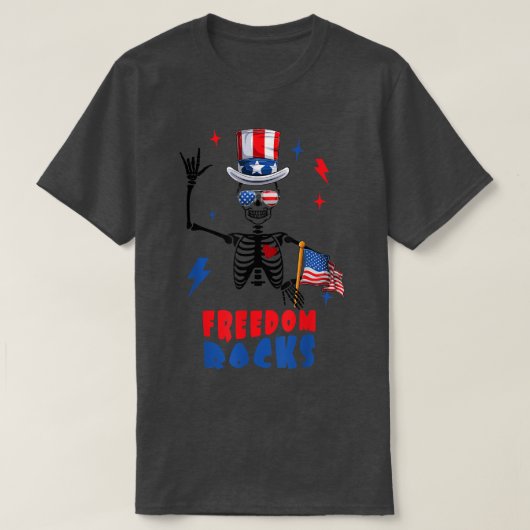 T-shirt Freedom Rocks, Skeleton 4 juillet, Retro 4th of (Design devant)