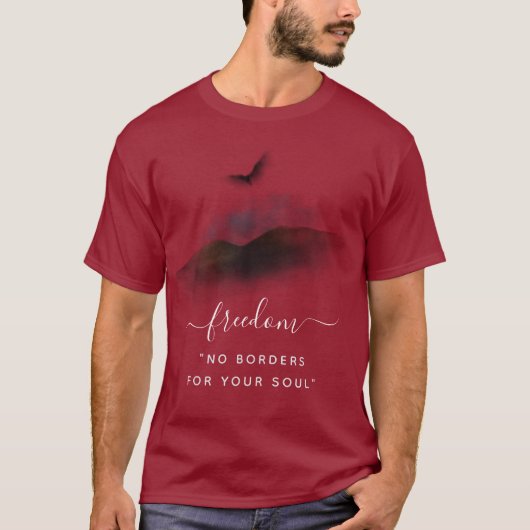 T-shirt Freedom Watercolor Eagle Mountains Maroon (Devant)