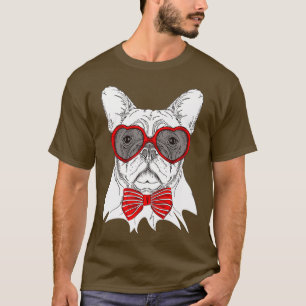 T-shirt French Bull Dog Red Heart Lunettes Bow Cravate Day