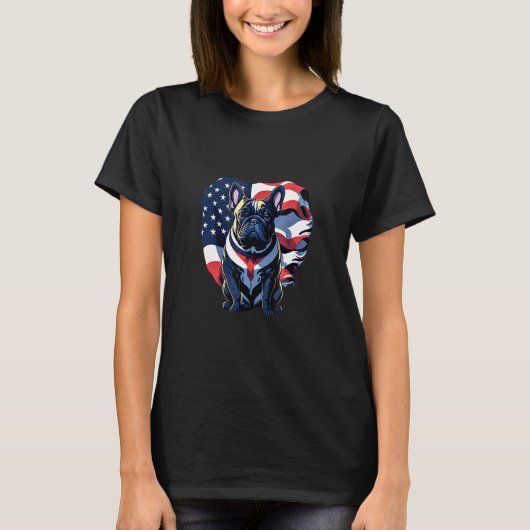 T-shirt French Bulldog American Flag (Devant)