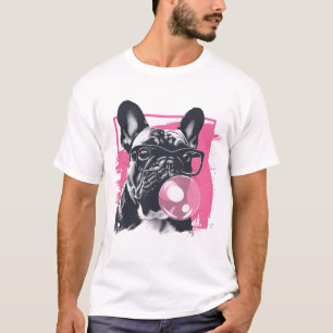 T-shirt French Bulldog avec lunettes bulle gomme