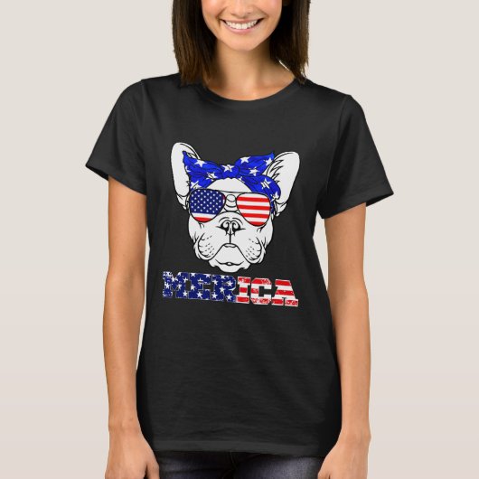 T-shirt French Bulldog Bulldog Merica America Flag (Devant)