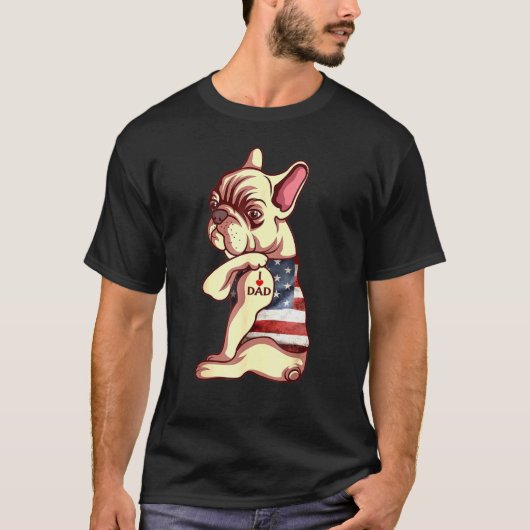 T-shirt French Bulldog Chien Tattoo J'aime papa Fête des p (Devant)