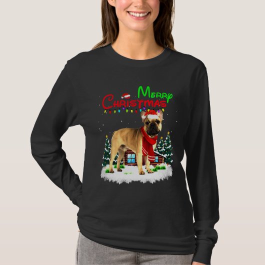T-shirt French Bulldog Christmas Lights Joyeux (Devant)