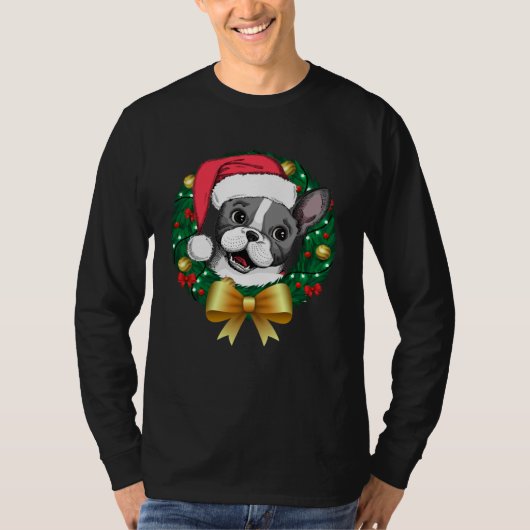 T-shirt French Bulldog Christmas  Santa Xmas Wreath Tree (Devant)