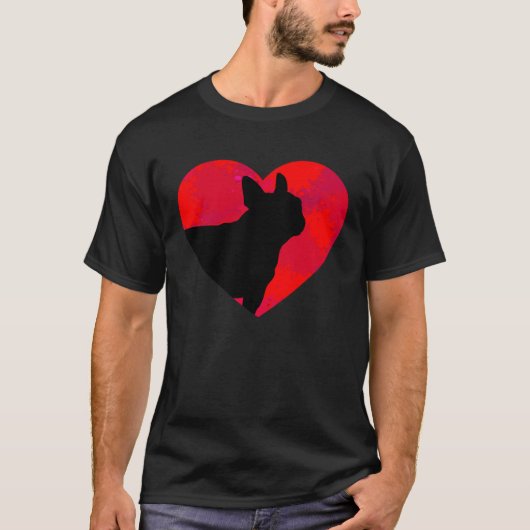 T-shirt French Bulldog Frenchie Heart Valentine s Day (Devant)