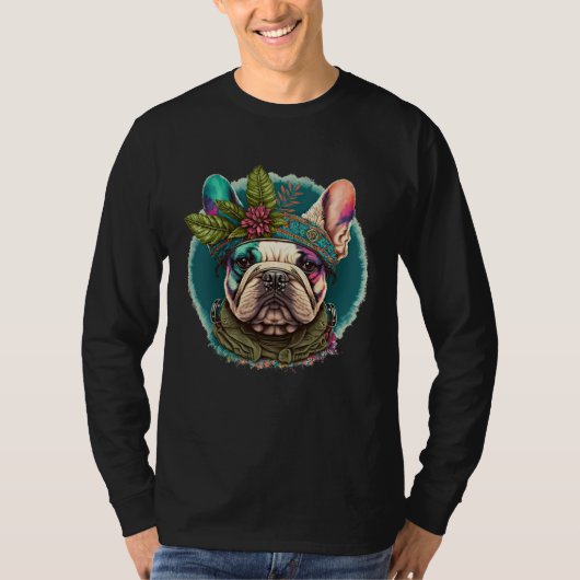 T-shirt French Bulldog Frenchie Hippie Mandala sunflower (Devant)