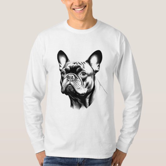 T-shirt French Bulldog Frenchie Pencil Sketch Art (Devant)
