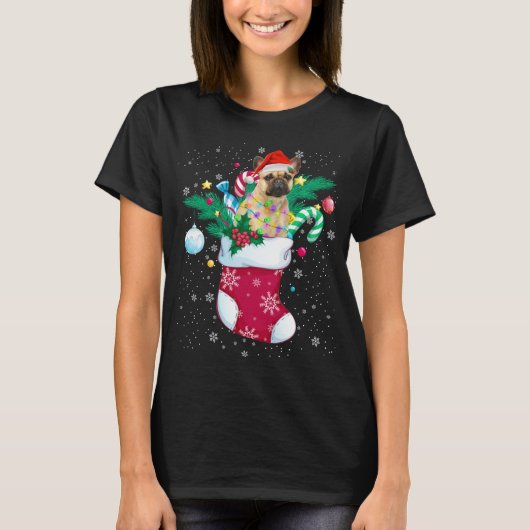T-shirt French Bulldog In Sock Funny Christmas Pajama Sant (Devant)