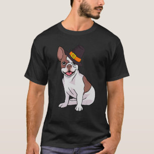 T-shirt French Bulldog Pilgrim Hat Thanksgiving Day Cute D