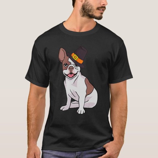 T-shirt French Bulldog Pilgrim Hat Thanksgiving Day Cute D (Devant)