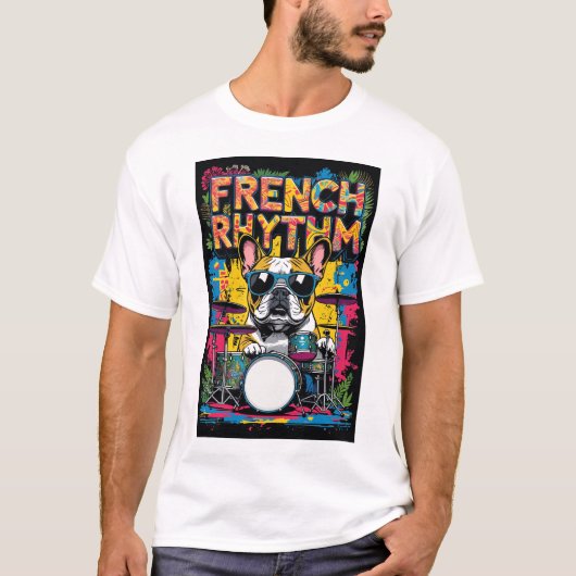 T-shirt French Bulldog Playing Drums (Devant)