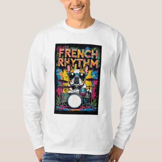 T-shirt French Bulldog Playing Drums (Devant)