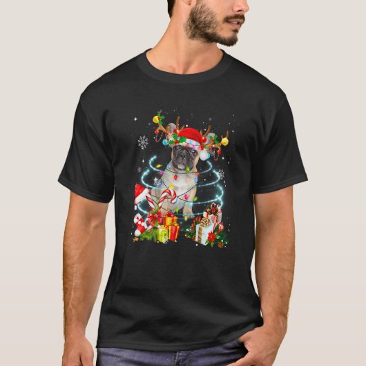 T-shirt French Bulldog Reinder Christmas Tree Light Pajam (Devant)