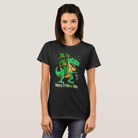 T-shirt French Bulldog Riding Dinosaur Patricks Day Shamro (Devant entier)