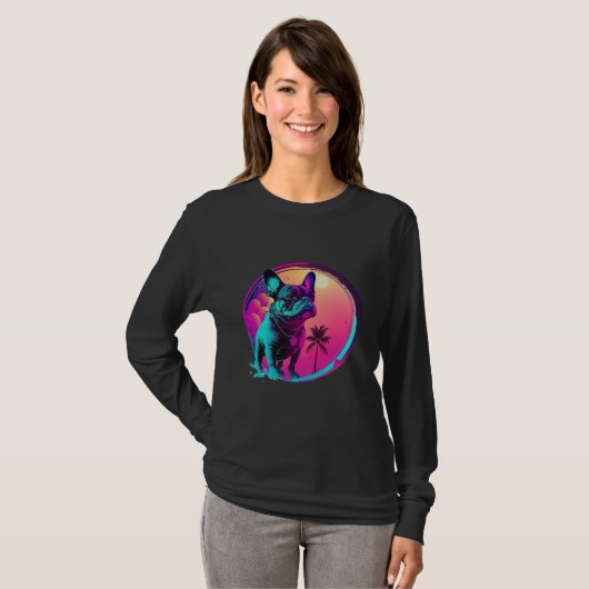 T-shirt French Bulldog s Synthwave Dreamscape (Devant entier)