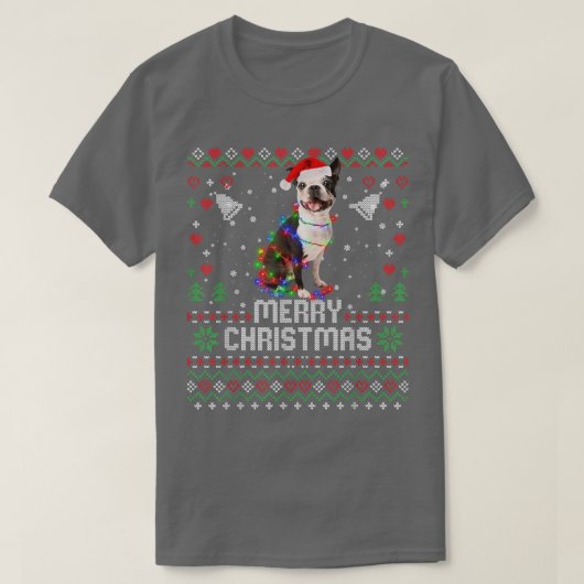 T-shirt French Bulldog Santa Hat Dog Christmas Tree Lights (Design devant)