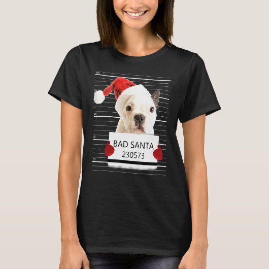 T-shirt French Bulldog Santa Hat Personal Stalker Christma (Devant)