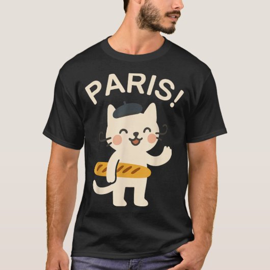 T-shirt French Cat With Baguette Cute Cat Paris Funny Anim (Devant)