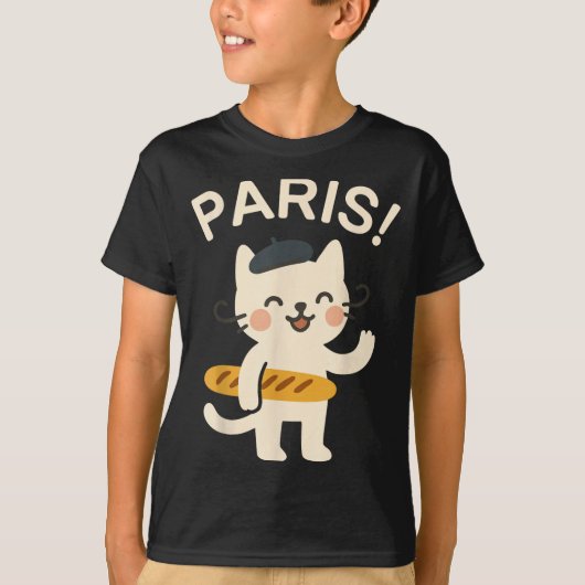 T-shirt French Cat With Baguette Cute Cat Paris Funny Anim (Devant)