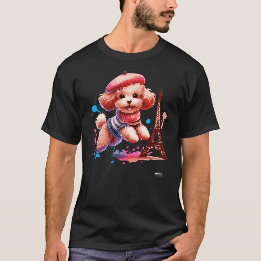 T-shirt French Paris Eiffel Tower Fashion Toy Poodle Paris (Devant)