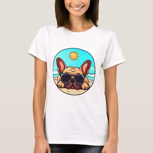 T-shirt Frenchie Profitant De La Plage (Devant)