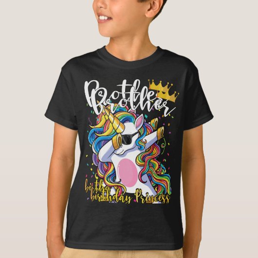T-shirt Frère de l'Anniversaire Princesse Dabbing Unicorne (Devant)