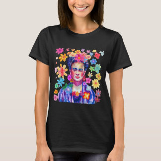 T-shirt Frida Kahlo Aquarelle Fleurs Super Rétro Femmes