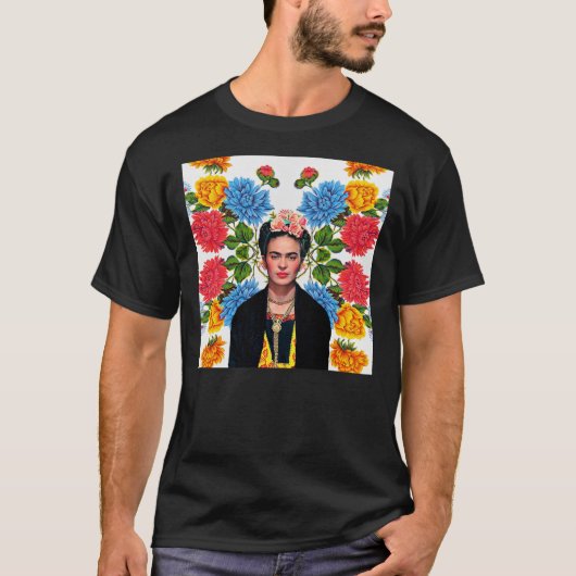 T-shirt Frida Kahlo imprimé, fleurs, couleur blanc mexicai (Devant)