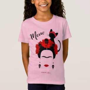 T-Shirt Frida Kahlo portrait et mignonne meow Mexicain Cha