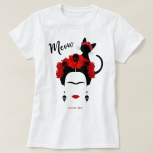 T-shirt Frida Kahlo portrait et mignonne meow Mexicain Cha