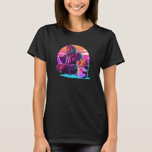 T-shirt Fried Chicken Synthwave 80s Retrowave Aesthetic (Devant)