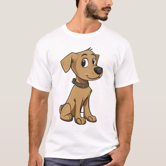 T-shirt Friendly Brown Cartoon Dog (Devant)