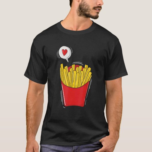 T-shirt Fries Français Fries Fast Food Fry Rouge Blanc (Devant)