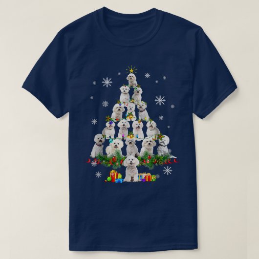 T-shirt Frise de Bichon Frise Noël Lumières Drôle Chien Xm (Design devant)