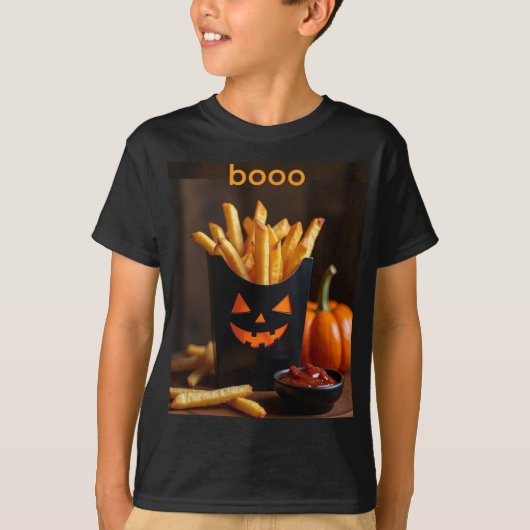 T-shirt frites citrouilles avec catsup pour halloween (Devant)