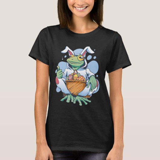 T-shirt Frog Dressed As Easter Bunny With Eggs (Devant)
