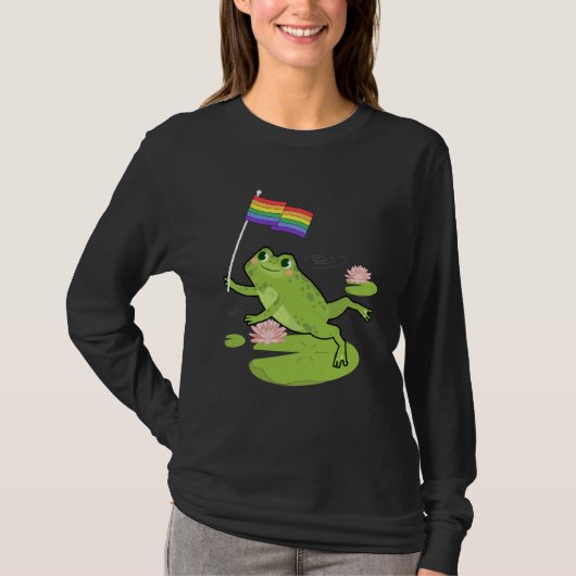 T-shirt Frog  LGBTQ Gay Pride Flag Lily Pad Illustration (Devant)