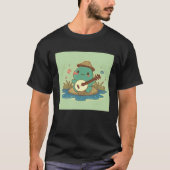 T-shirt Frog wearing cute hat playing banjo in pond with b (Devant)