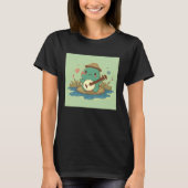 T-shirt Frog wearing cute hat playing banjo in pond with b (Devant)