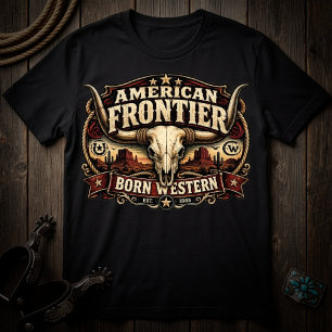T-shirt Frontière américaine vintage Crâne de vache wester