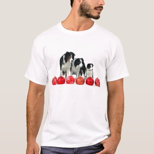 T-shirt Frontière Chiens de Collie avec des ornements roug (Devant)
