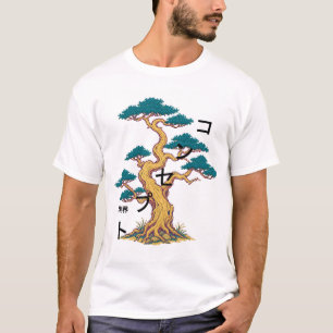 T-shirt Frontière d'arbre de pin pixel Art japonais