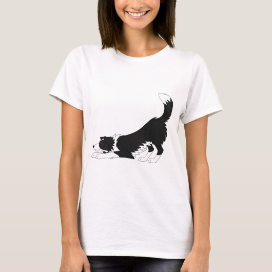T-shirt Frontière noire et blanche Collie Yoga (Devant)