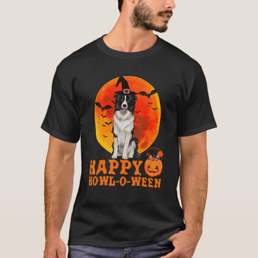 T-shirt Frontières Collie Chien Halloween Happy Howl O Wee (Devant)