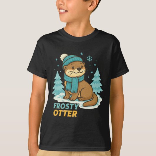 T-shirt Frosty Otter Winter Charm Art Long Sleeve  (Devant)