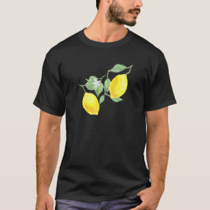 T-shirt Fruit Citrus Citron Avec Feuilles Verts