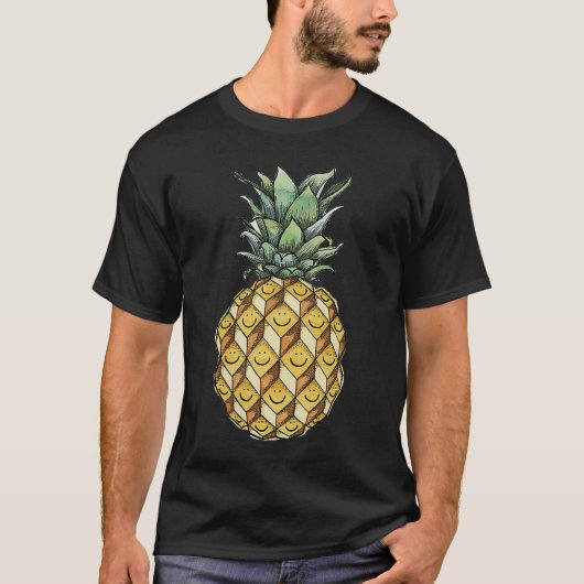 T-shirt fruité ananas sourire visage vert jaune fruit h (Devant)