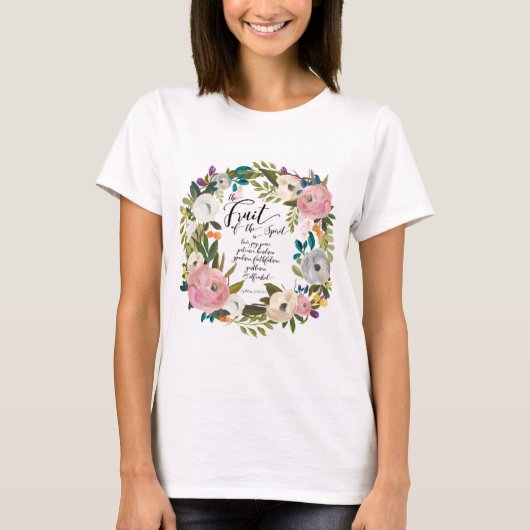 T-shirt Fruits de l'esprit Aquarelle Florale Wreath (Devant)